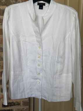 NWT Madison Studio White Linen Button-Front Blouse Jacket Fully Lined Timeless